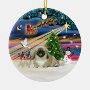 Ornamento De Cerâmica Mágica do Xmas - Pekingês (leve sable)