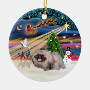 Ornamento De Cerâmica Mágica do Xmas - Pekingês (máscara escura)