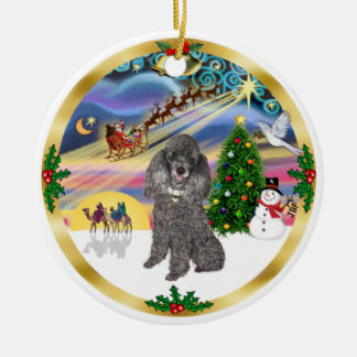 Ornamento De Cerâmica Mágica do Xmas - Poodle de Brinquedos Prateados