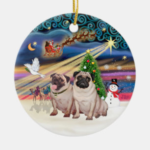 Ornamento De Cerâmica Mágica do Xmas - Pugs (2 da face)