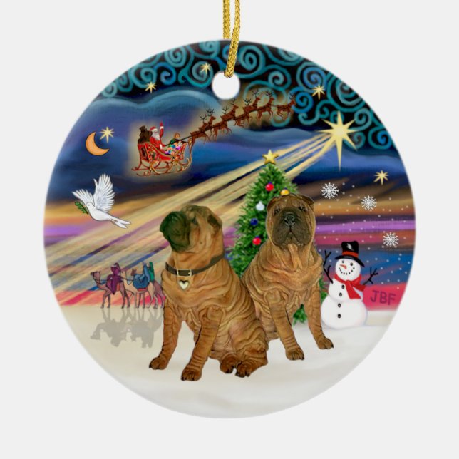 Ornamento De Cerâmica Mágica do Xmas - Shar Pei Chinês (DOIS) (Frente)