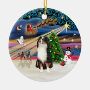 Ornamento De Cerâmica Mágica Xmas - Aussie Shepherd (tri)