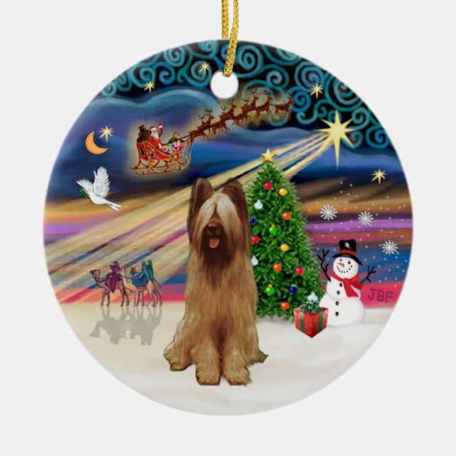 Ornamento De Cerâmica Mágica Xmas - Briard (despedida) (Frente)
