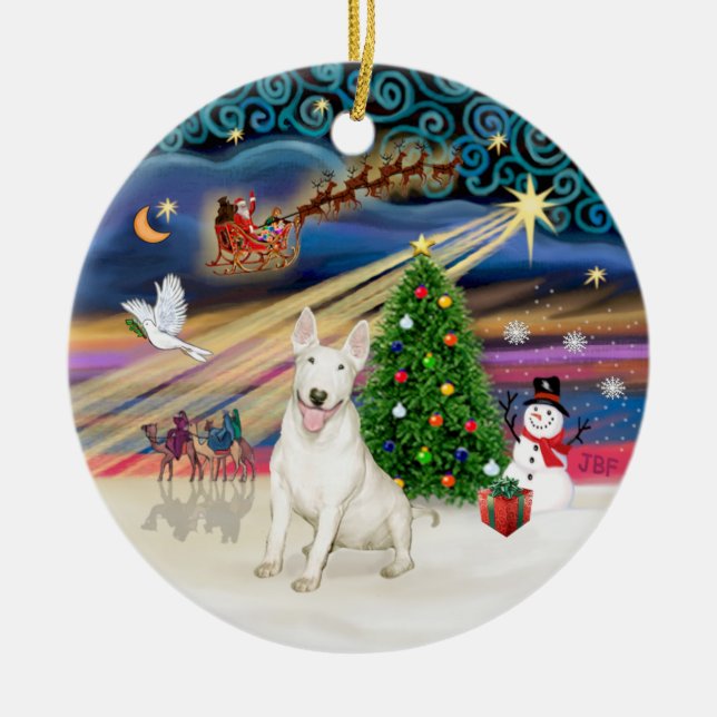 Ornamento De Cerâmica Mágica Xmas - Bull Terrier 4 (risada) (Frente)