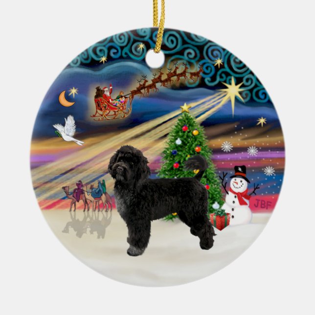 Ornamento De Cerâmica Mágica Xmas - Cão de Água Português (R) (Frente)
