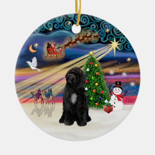 Ornamento De Cerâmica Mágica Xmas - Cão de Água Português (R-sit) (Frente)