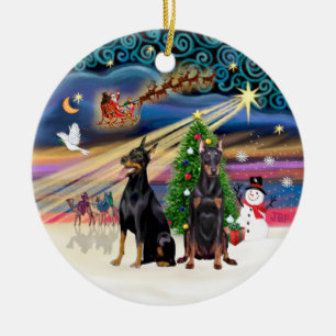 Ornamento De Cerâmica Mágica Xmas - Dobermans (dois)