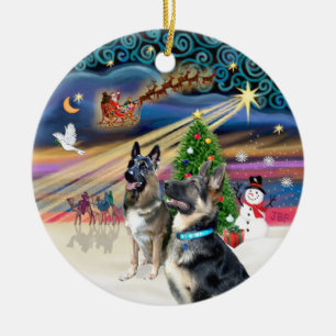 Ornamento De Cerâmica Mágica Xmas - German shepherd (dois-2)