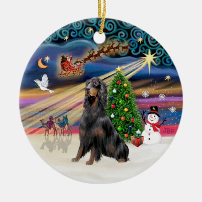 Ornamento De Cerâmica Mágica Xmas - Gordon Setter (Frente)