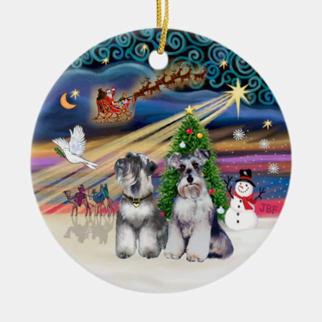 Ornamento De Cerâmica Mágica Xmas - Schnauzers (Dois) (Frente)