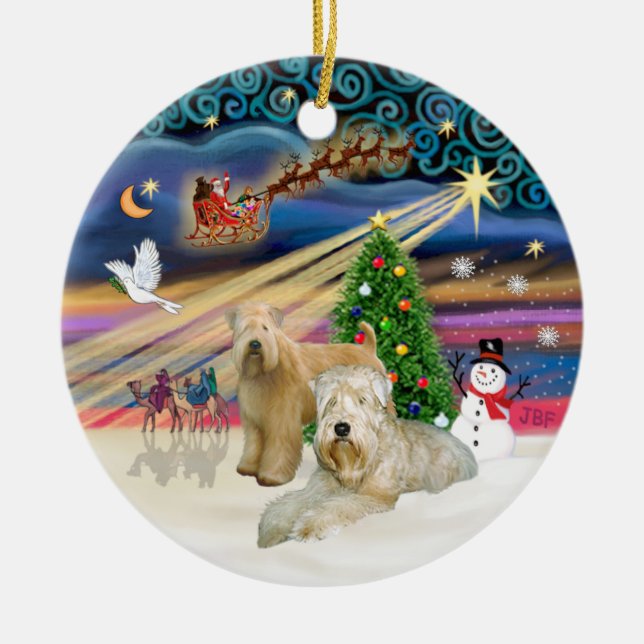 Ornamento De Cerâmica Mágica Xmas - Terriers Rodas (DOIS) (Frente)