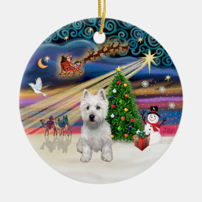 Ornamento De Cerâmica Mágica Xmas - Westie (P) (Frente)