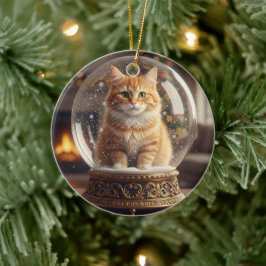 Ornamento De Cerâmica Magical Cat in Snow Globe Christmas Ornament