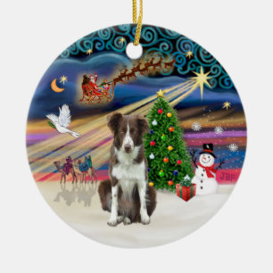 Ornamento De Cerâmica Mágico do Natal - Border Collie (branco-marrom)