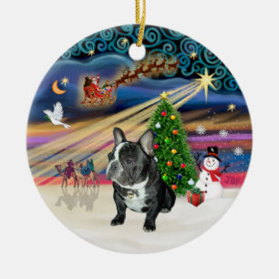 Ornamento De Cerâmica Mágico do Natal - Bulldog Francês (branco-preto)