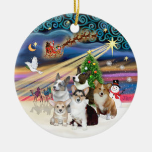 Ornamento De Cerâmica Mágico do Natal - Cinco Galeses Corgis
