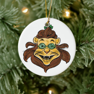 Ornamento De Cerâmica Mágico Vintage de Oz, Leão Vestindo Óculos Verdes