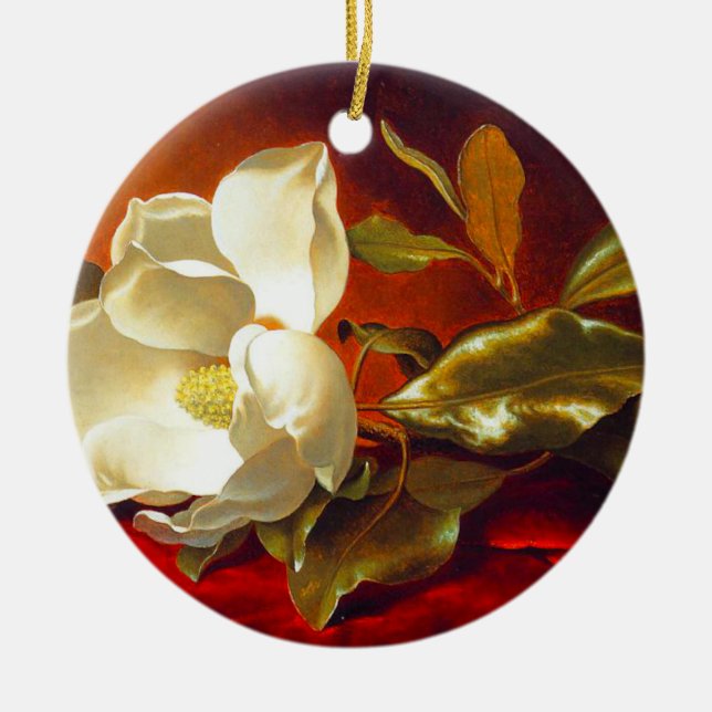 Ornamento De Cerâmica Magnolia em Red Velvet Martin Johnson Heade (Frente)
