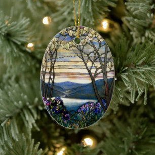 Ornamento De Cerâmica Magnolias e irrisões Janela de Vidro Estreita