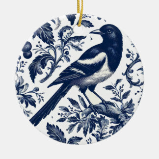 Ornamento De Cerâmica Magpie Toile Charme Vintage