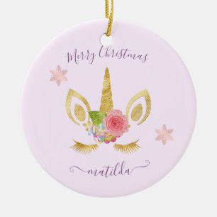 Ornamento De Cerâmica Magro e bonito unicórnio de ouro alegre de Natal