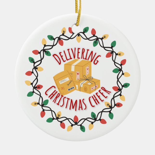 Ornamento De Cerâmica Mail Carrier Mailman UPS FedEx Natal (Frente)