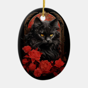 Ornamento De Cerâmica Maine Coon cat com flores