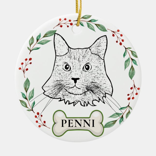 Ornamento De Cerâmica Maine Coon Cat Personalizado (Frente)