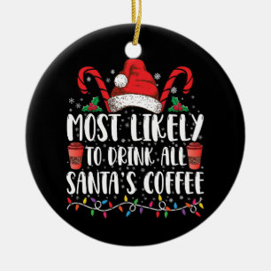 Ornamento De Cerâmica Mais Propenso a Beber Todo o Café do Papai Noel Na