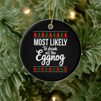 Ornamento De Cerâmica Mais Propenso a Beber Todo o Eggnog Natal Xmas