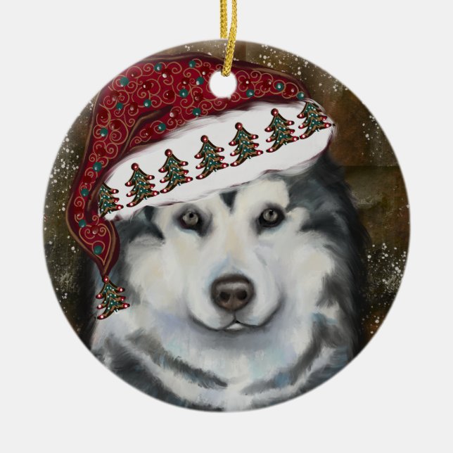 Ornamento De Cerâmica Malamute do Alasca (Frente)