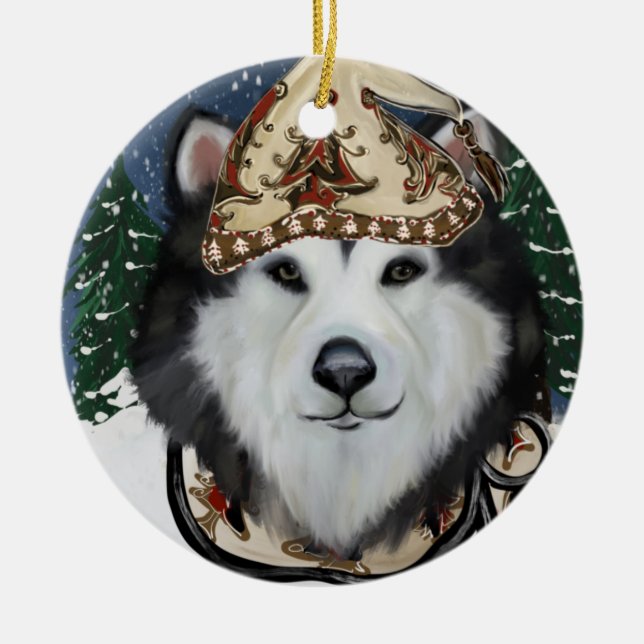 Ornamento De Cerâmica Malamute do Alasca (Frente)