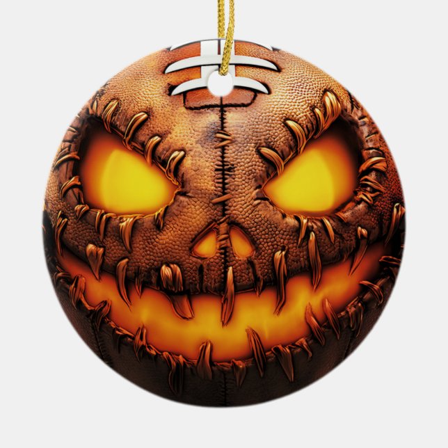 Ornamento De Cerâmica Malandro Futebol Pumpkin Rosto Halloween (Frente)