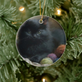 Ornamento De Cerâmica Maldito Companheiro de tricô Gatinho Preto Com Fio