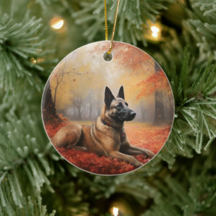 Ornamento De Cerâmica Malinoi belga no outono deixa cair inspiração