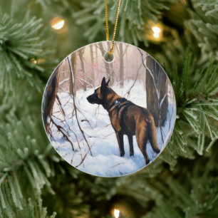 Ornamento De Cerâmica Malinois Belga Deixe Nevar Natal