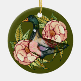 Ornamento De Cerâmica Mallard Duck Peony Nature Lovers