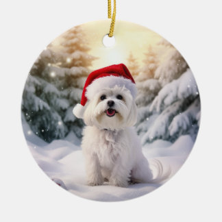 Ornamento De Cerâmica Maltês - Cachorro de Natal