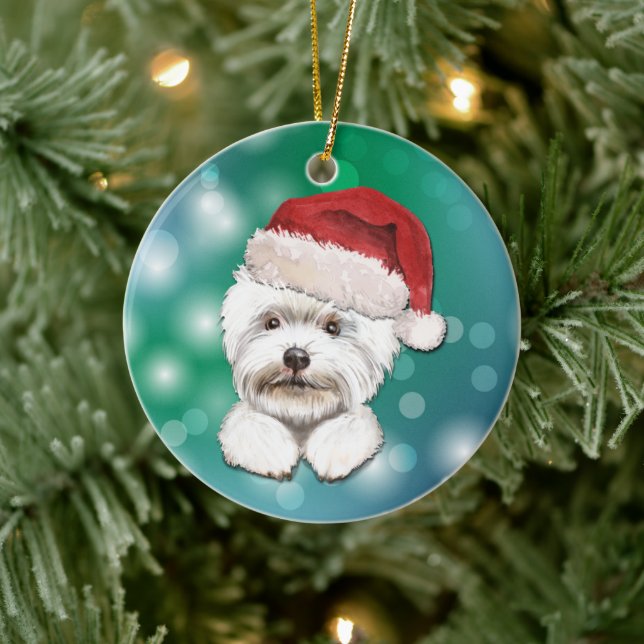 Ornamento De Cerâmica Maltês Cachorro Vermelho Papai Noel Natal Natal (Árvore)