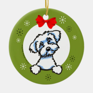 Ornamento De Cerâmica Maltês Puppy Cut Christmas Classic