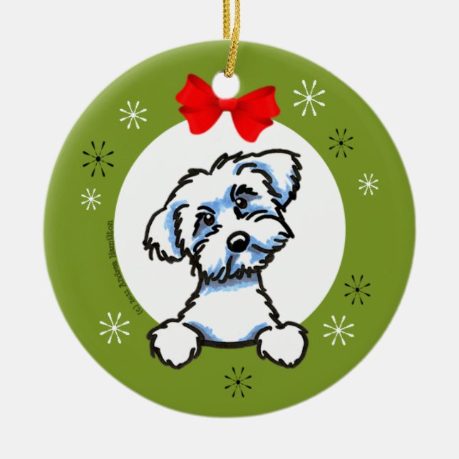 Ornamento De Cerâmica Maltês Puppy Cut Christmas Classic (Frente)