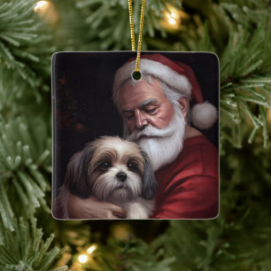 Ornamento De Cerâmica Malti Tzu Com Papai Noel Natal Festivo