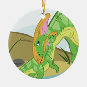 Ornamento De Cerâmica Mamã e bebê de Parasaurolophus