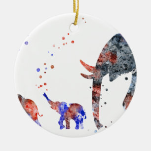 Ornamento De Cerâmica Mamã e bebês elefante, família do elefante