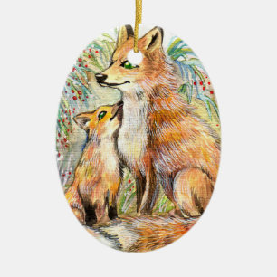 Ornamento De Cerâmica Mama E Raposa