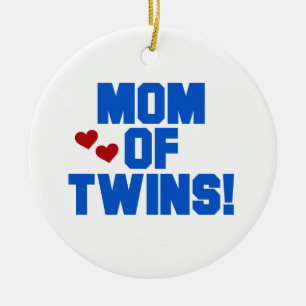 Ornamento De Cerâmica Mamãe de Twins Blue Text Gifts