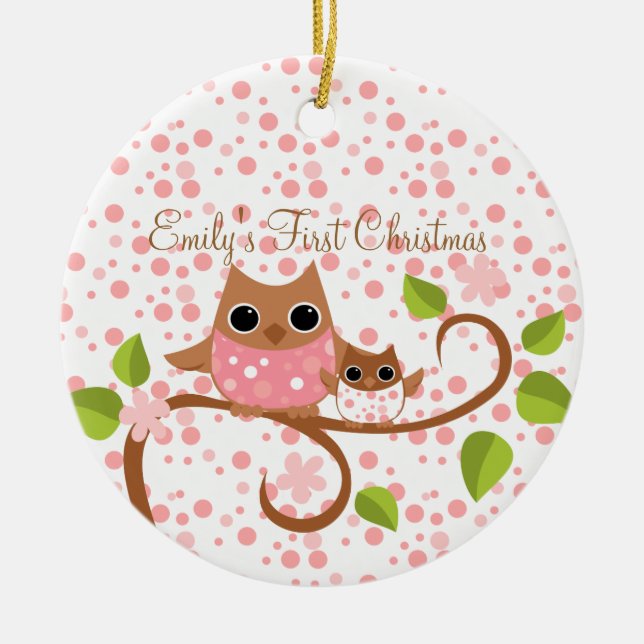 Ornamento De Cerâmica Mamãe e Baby Owl (Frente)