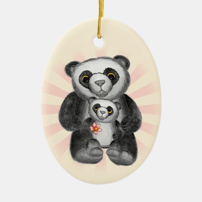 Ornamento De Cerâmica Mamãe Urso Panda Amor (Frente)