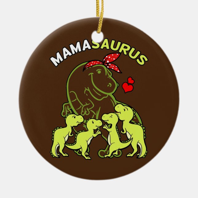 Ornamento De Cerâmica Mamassauro Mãe De 4 Crianças Mãe Dinossauro Bebê (Frente)