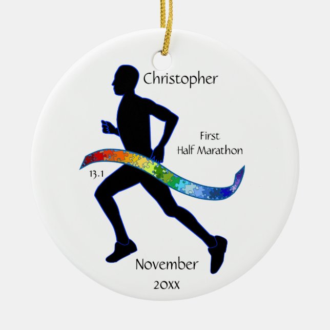 Ornamento De Cerâmica Man Half Marathon Runner Quebra-cabeça Rainbow Orn (Frente)